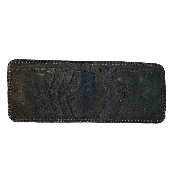 Hand Tooled Vintage Floral Large Mouth Bass Nature Scene Leather Bi-Fold Wallet - Picture 4 of 7